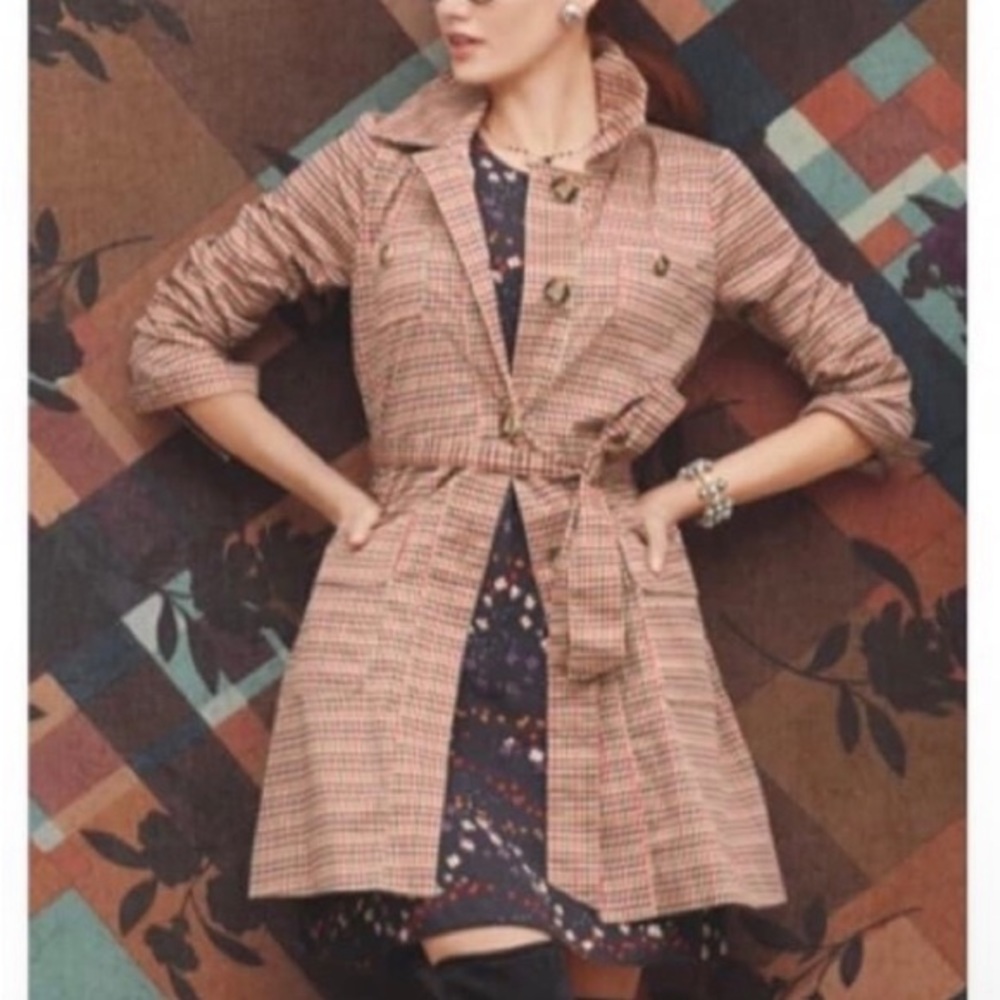 CABI Houndstooth Sherlock Trench Coat - Medium - Picture 2 of 9